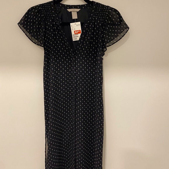 H&M White and Black Patterned Slip Dress With Waist Tie - Picture 2 of 4